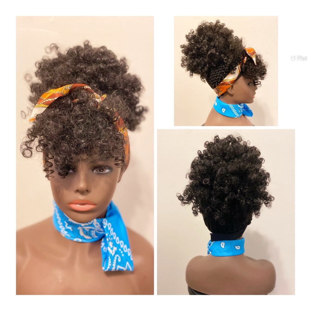 UPDO BOX BRAID/ SHORT KINKY AFRO BUN PONYTAIL HEADBAND WIG